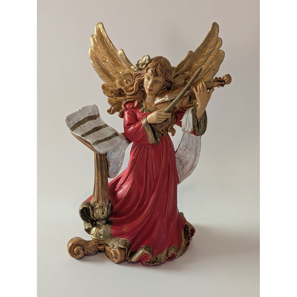 Vintage Angel Playing Violin Made In Italy Large 9" tall Gold wings